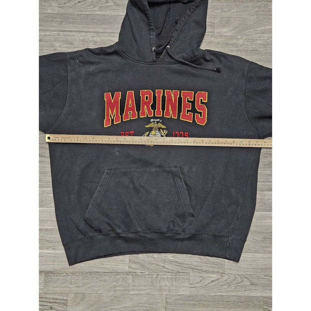 Vintage Marine Simper Fi Black Hoodie Size X-Large Sleeve Spellout MV Sport - Picture 7 of 8